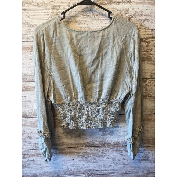 Altar d' State Smocked Crop Top Women Size Large Green Rayon Ruffle Boho Hippie - Picture 4 of 7